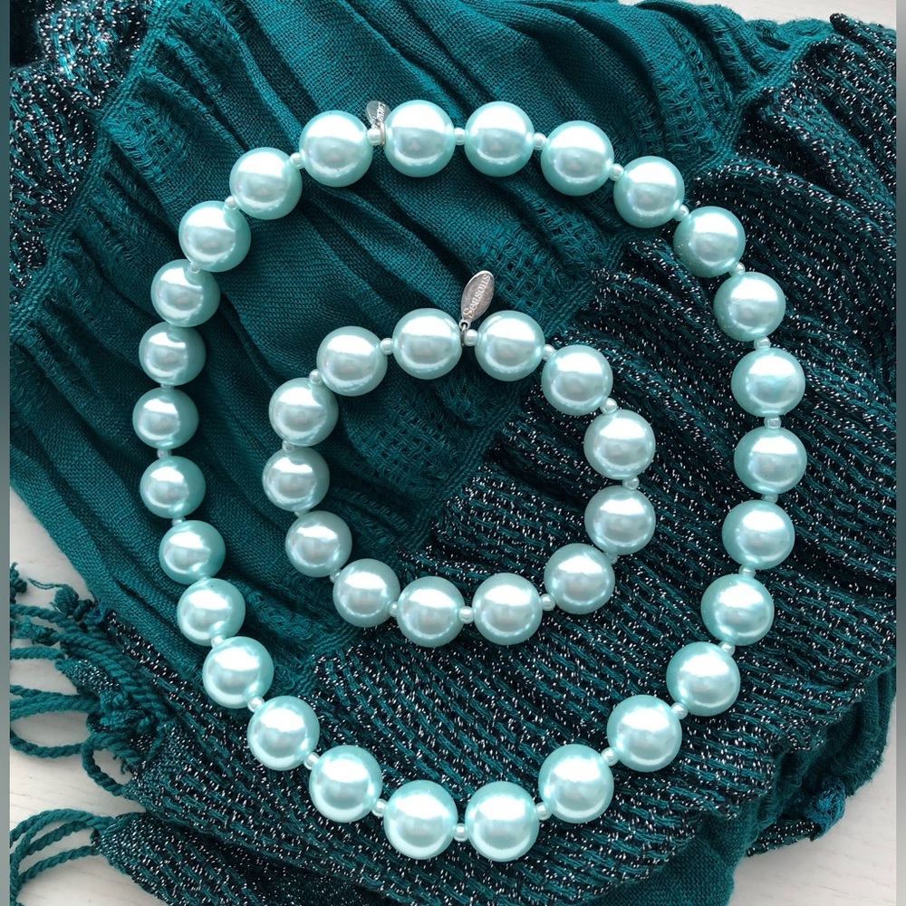Seasons Faux Light Turquoise Pearl Necklace and Bracelet